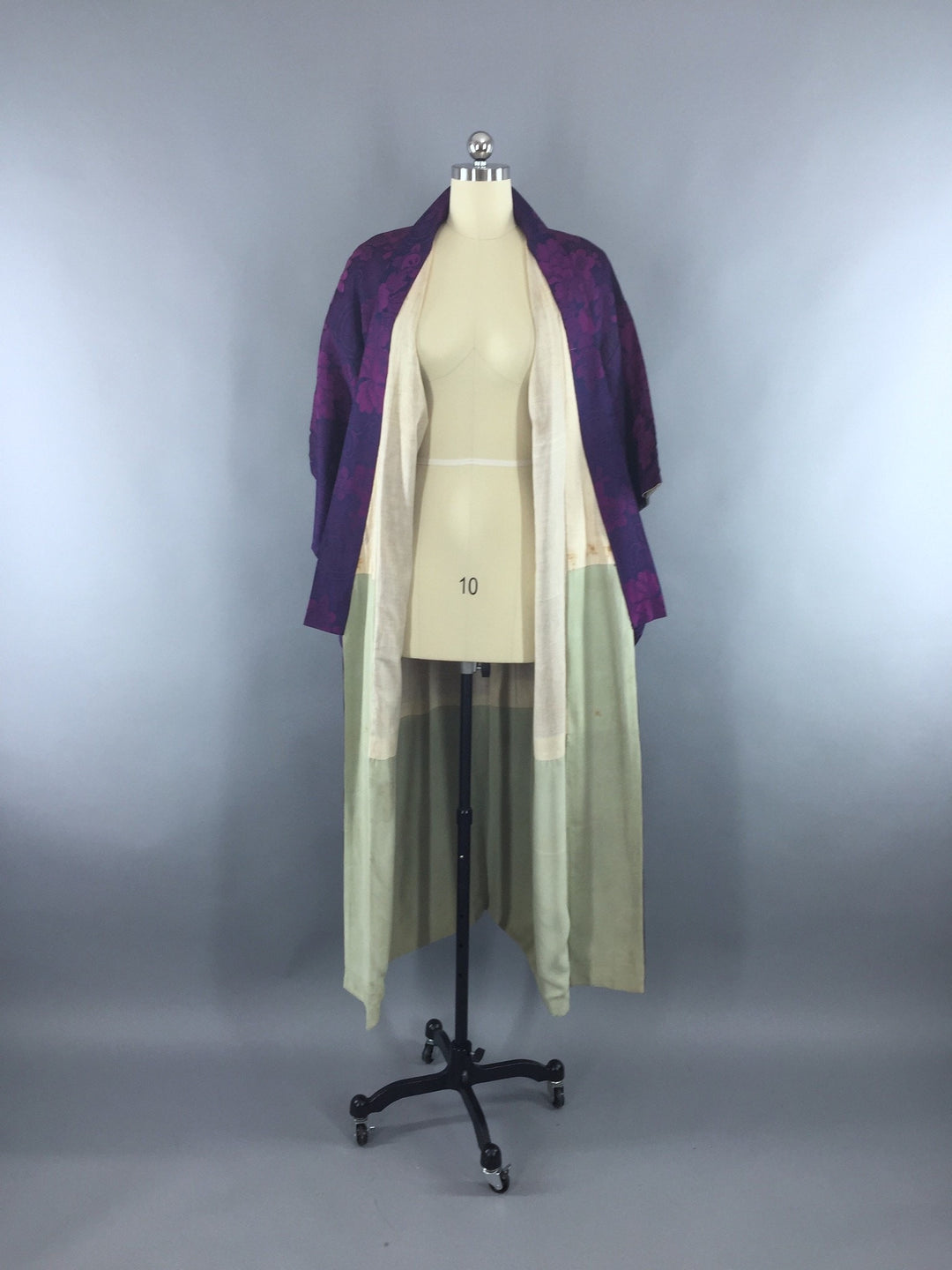 1940s Vintage Silk Kimono Robe with Omeshi Purple Magenta Floral Embroidery - ThisBlueBird