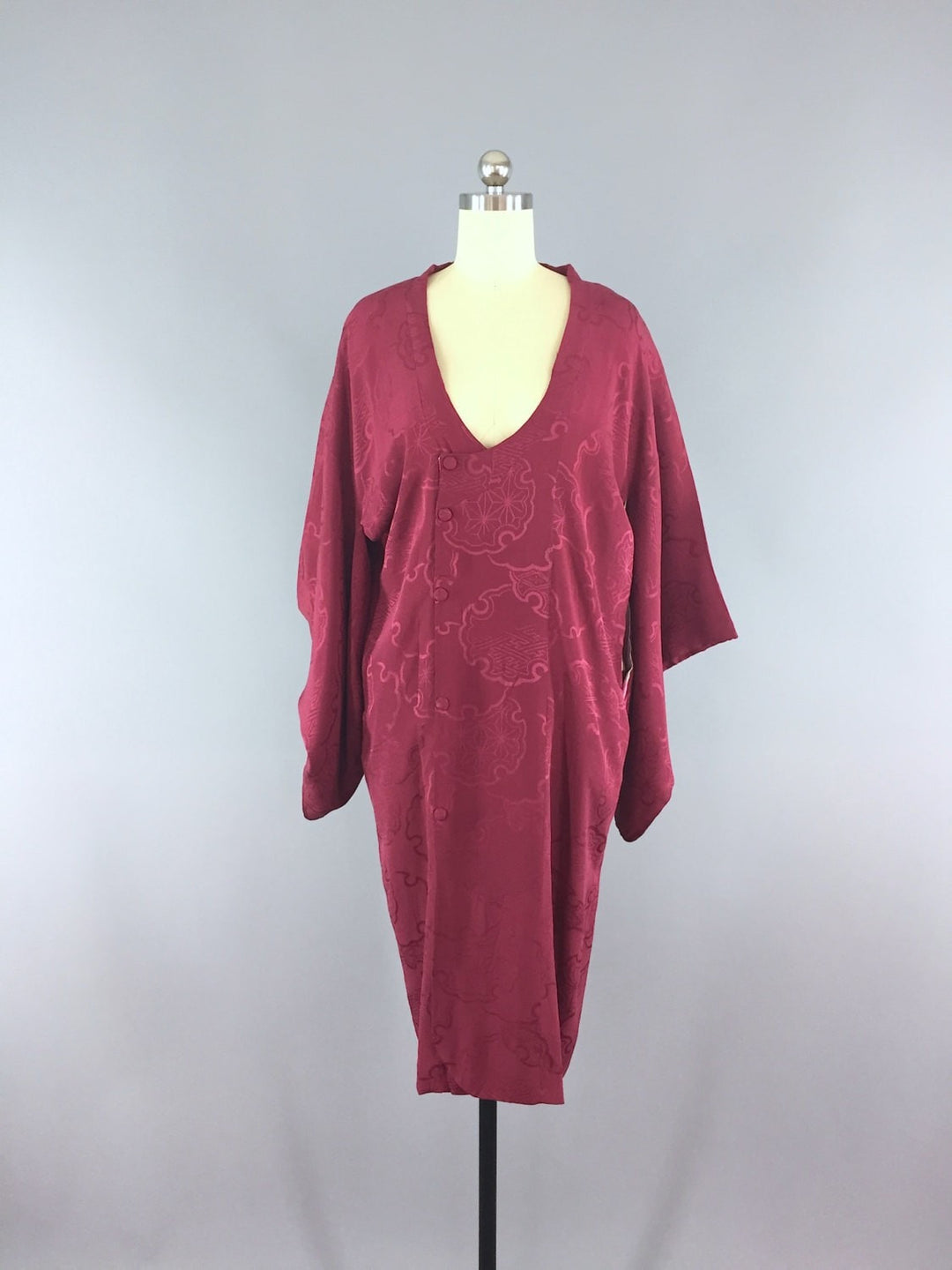 1940s Vintage Silk Michiyuki Kimono Coat / Maroon Silk - ThisBlueBird