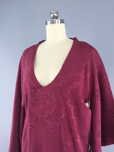 1940s Vintage Silk Michiyuki Kimono Coat / Maroon Silk - ThisBlueBird