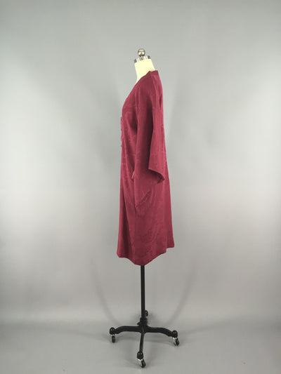 1940s Vintage Silk Michiyuki Kimono Coat / Maroon Silk - ThisBlueBird