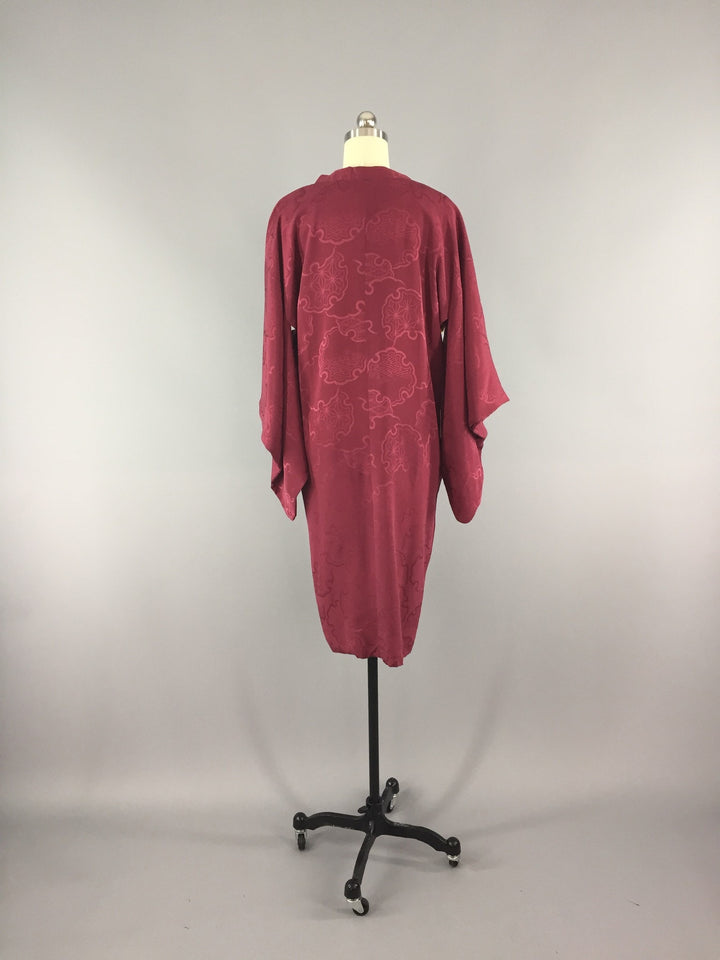 1940s Vintage Silk Michiyuki Kimono Coat / Maroon Silk - ThisBlueBird