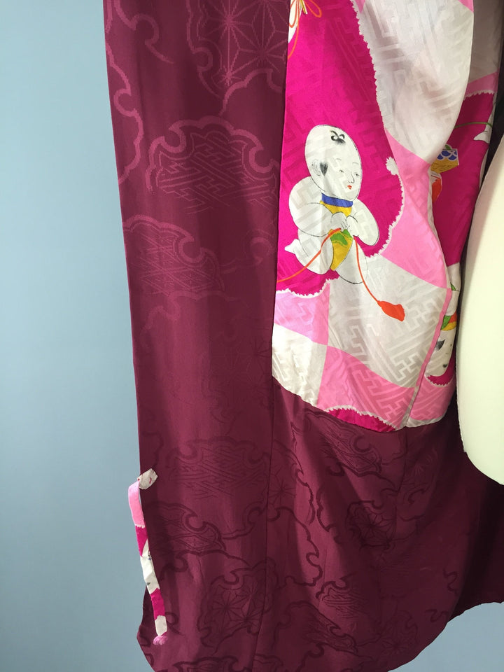 1940s Vintage Silk Michiyuki Kimono Coat / Maroon Silk - ThisBlueBird