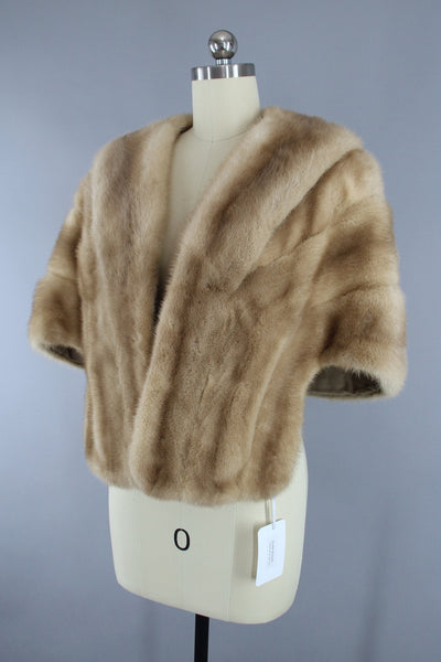 1940s Vintage Tan Fur Stole Wrap Cape - ThisBlueBird