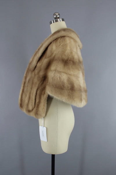 1940s Vintage Tan Fur Stole Wrap Cape - ThisBlueBird