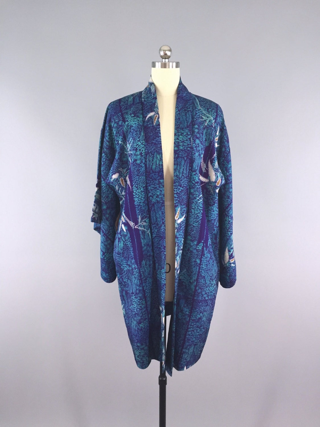1940s Vintage Vintage Haori Kimono Cardigan / Blue Bamboo - ThisBlueBird