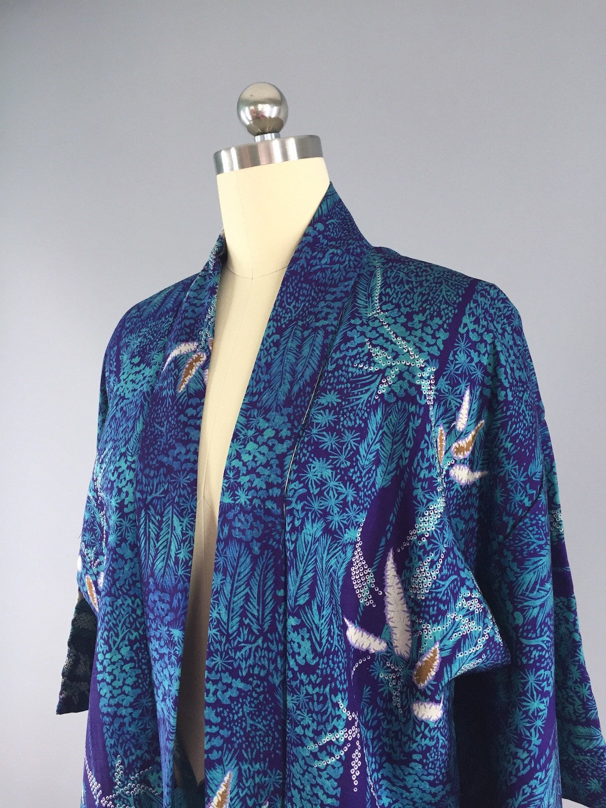 1940s Vintage Vintage Haori Kimono Cardigan / Blue Bamboo - ThisBlueBird