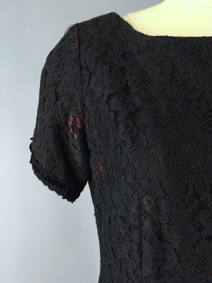 1950s Vintage Helen Whiting Black Lace Cocktail Dress - ThisBlueBird