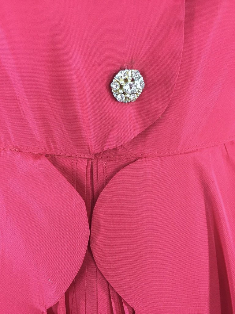 1950s Vintage Raspberry Red Taffeta Cocktail Dress - ThisBlueBird