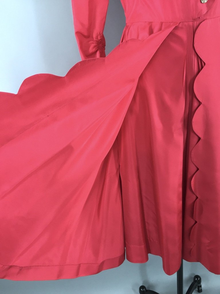 1950s Vintage Raspberry Red Taffeta Cocktail Dress - ThisBlueBird