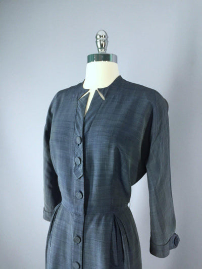 1950s Blue Grey New Look Vintage Day Dress - ThisBlueBird