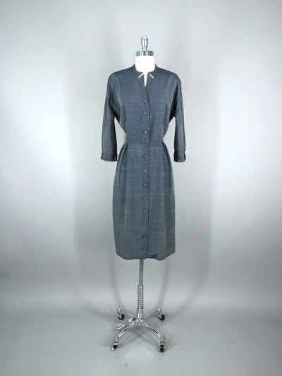 1950s Blue Grey New Look Vintage Day Dress - ThisBlueBird