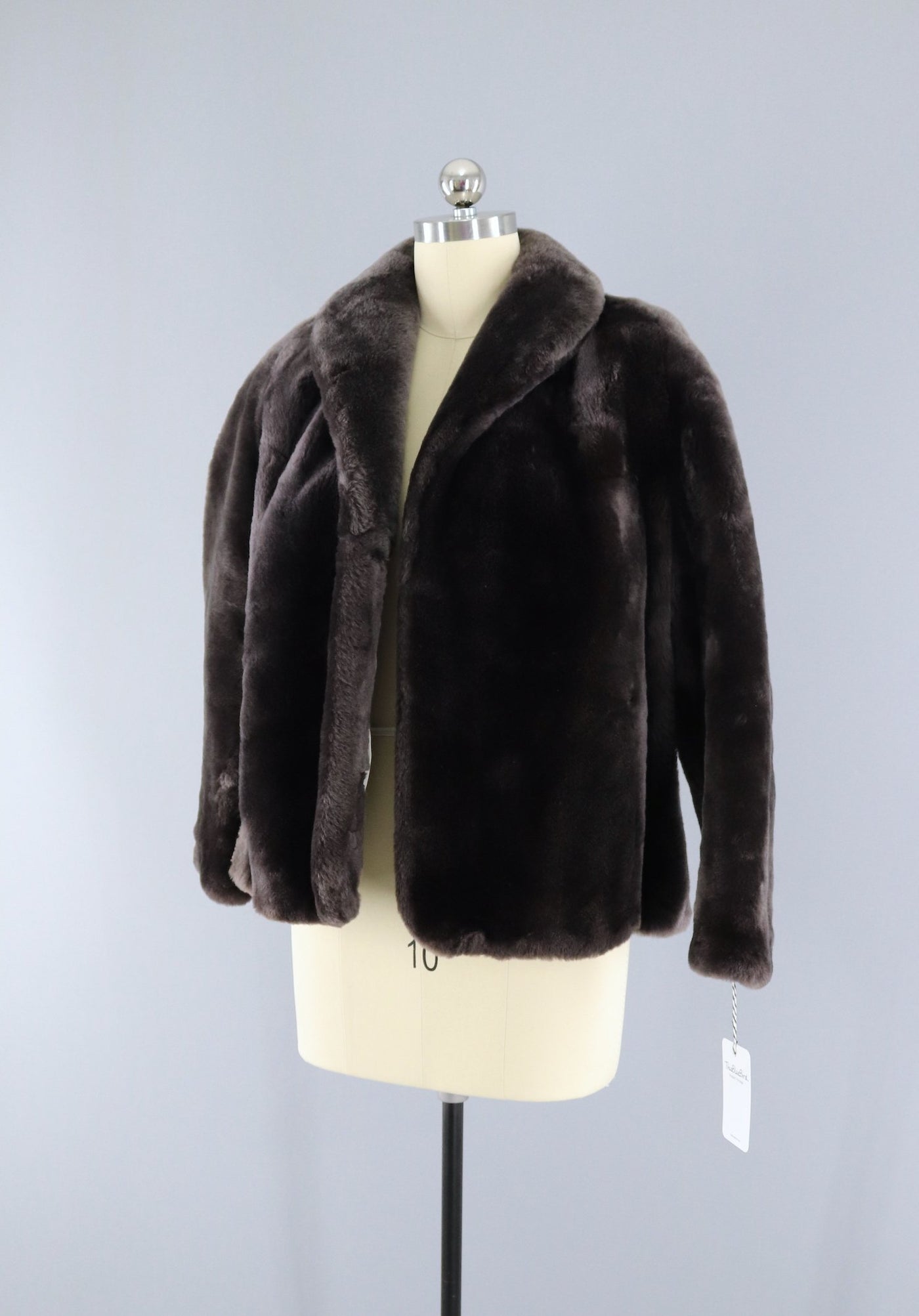 1950s Sheared Lamb Mouton Smoke Brown Fur Jacket Coat - ThisBlueBird