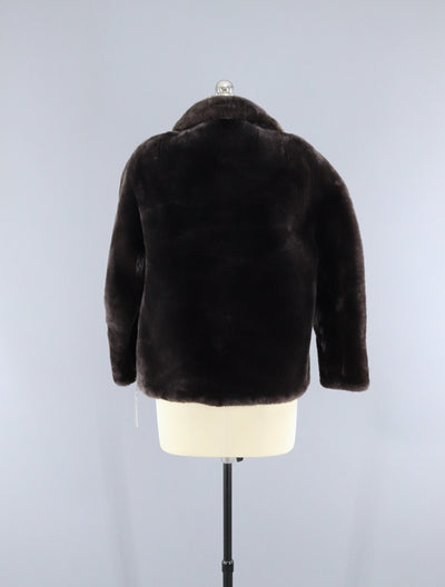 1950s Sheared Lamb Mouton Smoke Brown Fur Jacket Coat - ThisBlueBird