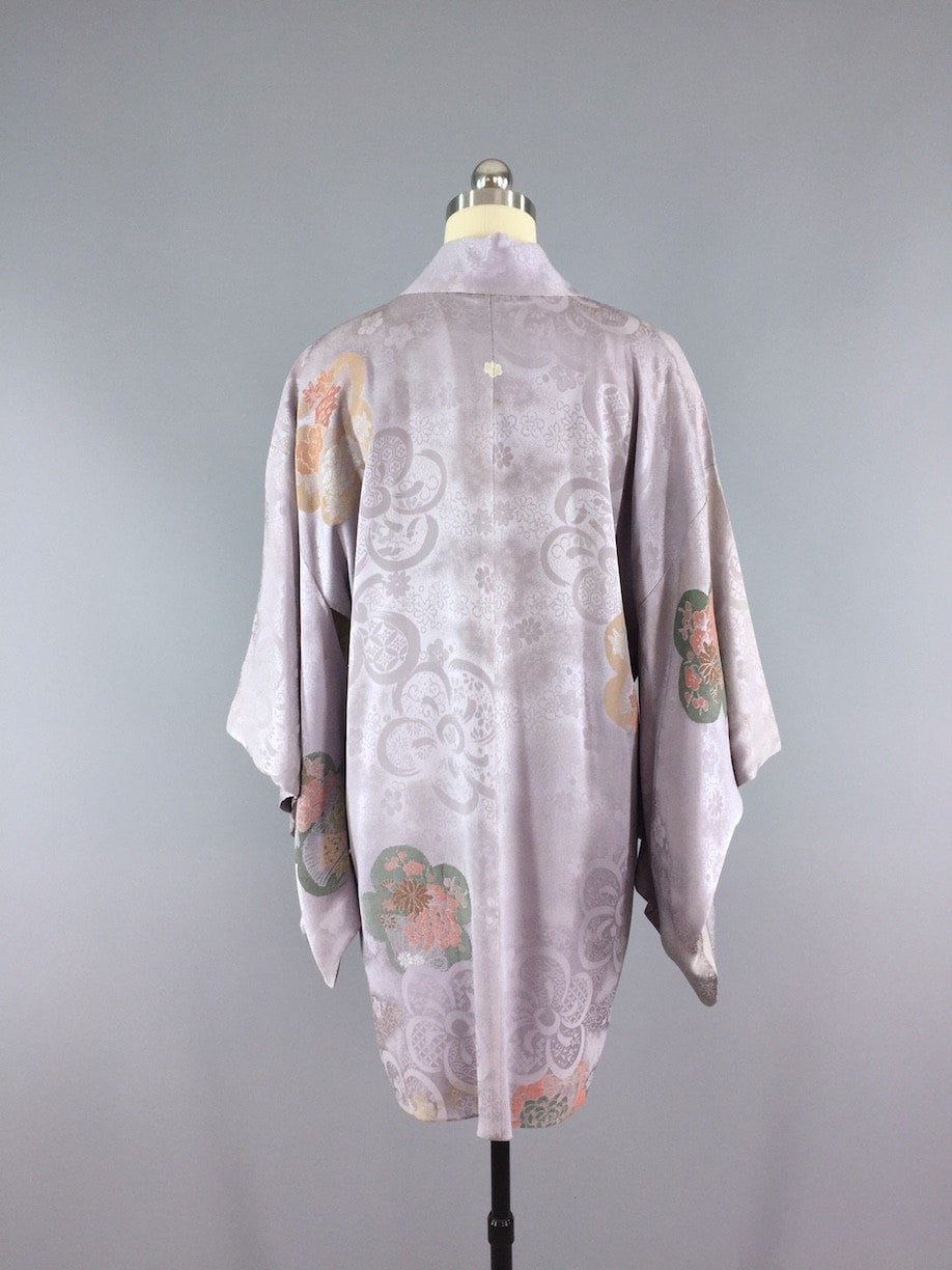 1950s Silk Haori Kimono Cardigan / Silver Grey Lavender - ThisBlueBird