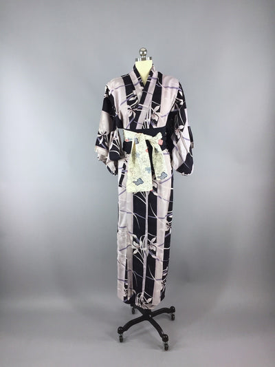 1950s Vintage Cotton Kimono Robe / Orchid Print - ThisBlueBird
