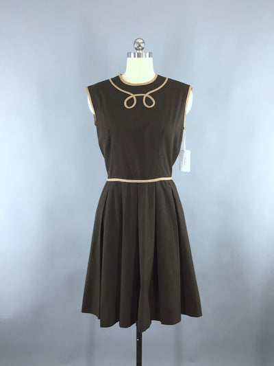 1950s Vintage Day Dress / Brown Cotton Sundress - ThisBlueBird