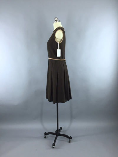1950s Vintage Day Dress / Brown Cotton Sundress - ThisBlueBird