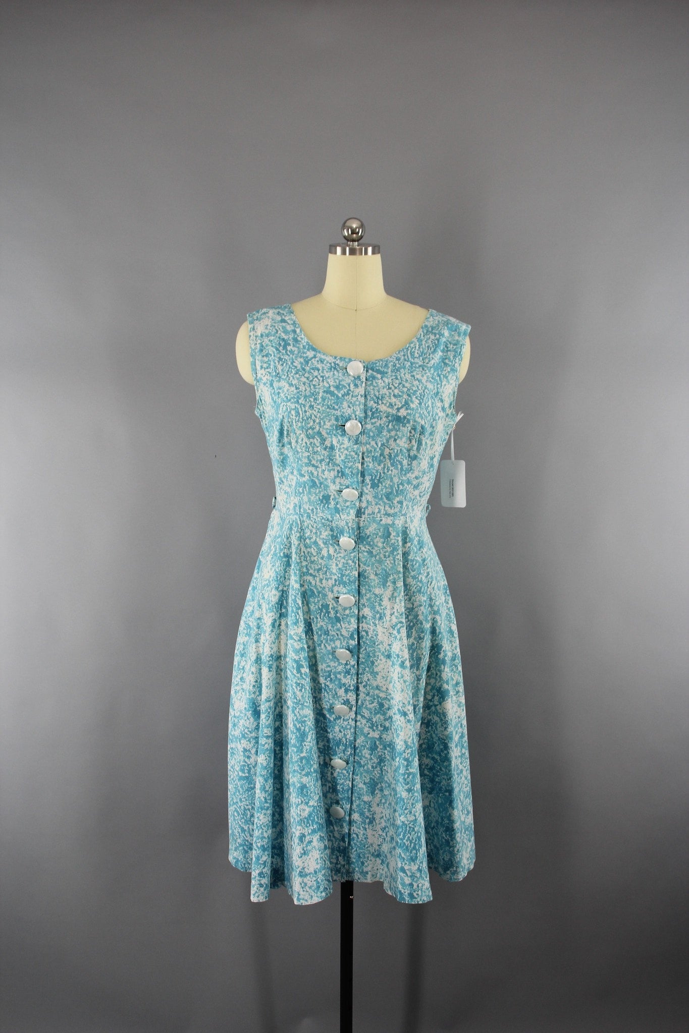 1950s Vintage Day Dress with Blue Abstract Print - ThisBlueBird