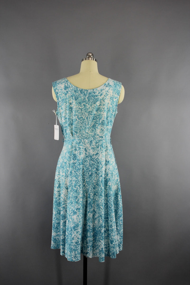 1950s Vintage Day Dress with Blue Abstract Print - ThisBlueBird