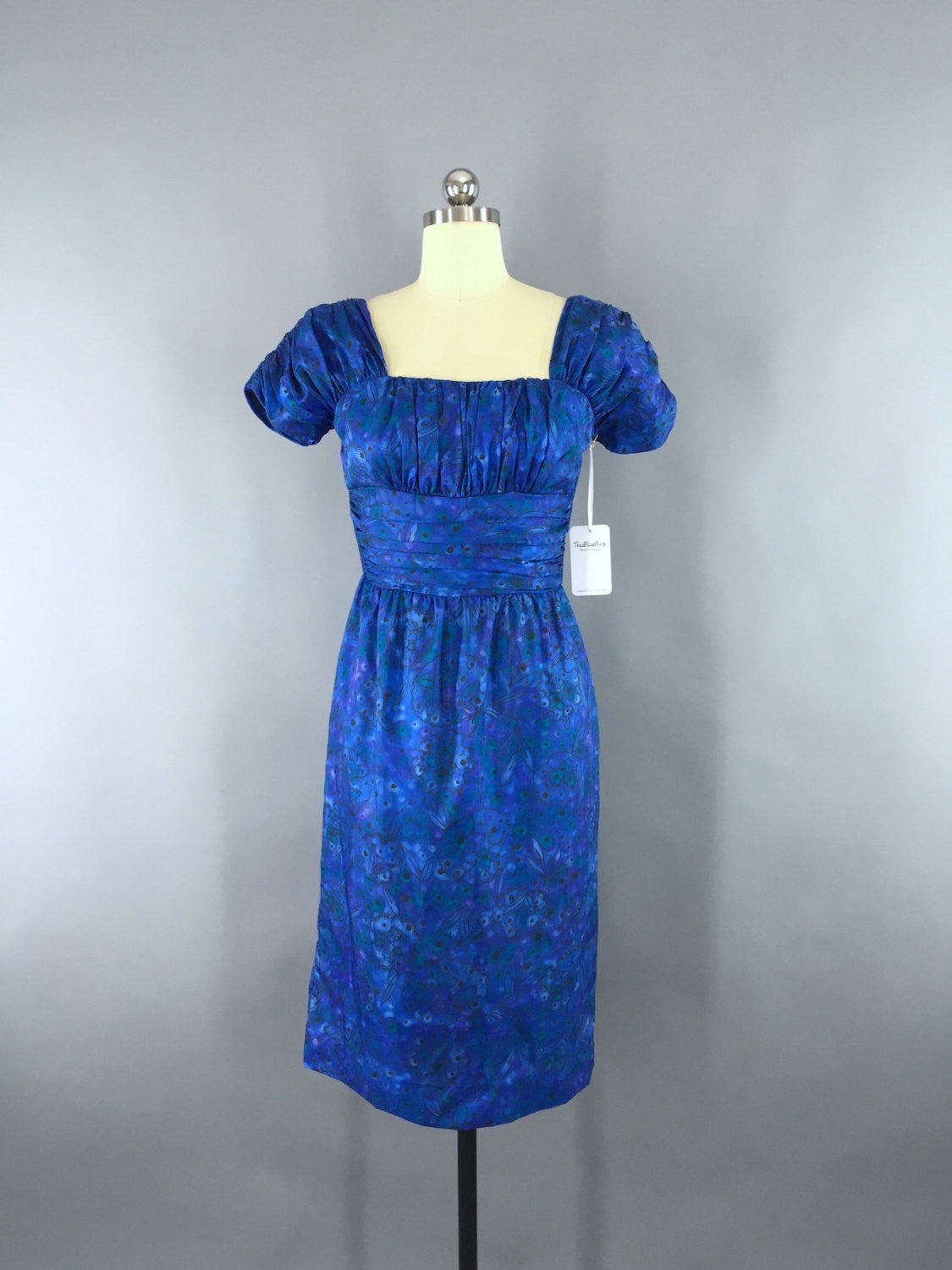 1950s Vintage Dress with Blue Floral Print - ThisBlueBird
