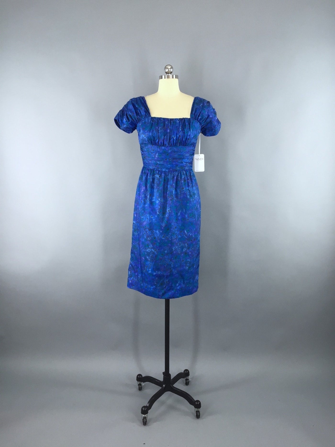 1950s Vintage Dress with Blue Floral Print - ThisBlueBird