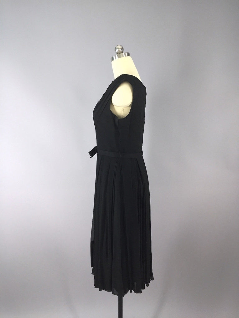 1950s Vintage Elinor Gay Originals Black Silk Chiffon Dress - ThisBlueBird
