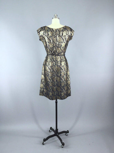1950s Vintage Harmay Blue and Gold Brocade Party Dress - ThisBlueBird