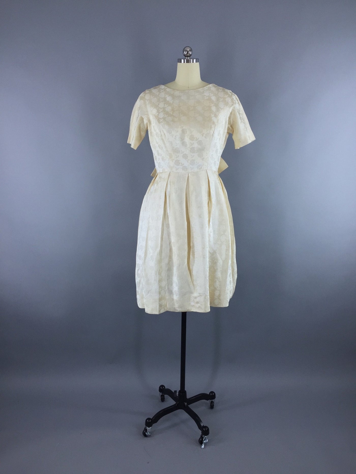 1950s Vintage Ivory Satin Damask Party Dress - ThisBlueBird