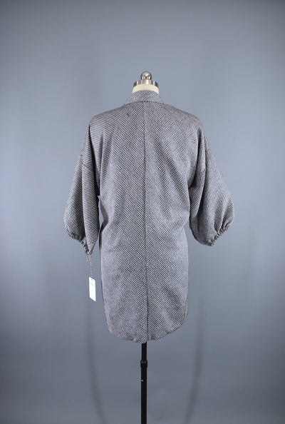 1950s Vintage Kimono Jacket Coat Douchugi / Grey & Maroon Shibori - ThisBlueBird