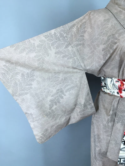 1950s Vintage Kimono Robe / Taupe Tan Fern Print - ThisBlueBird