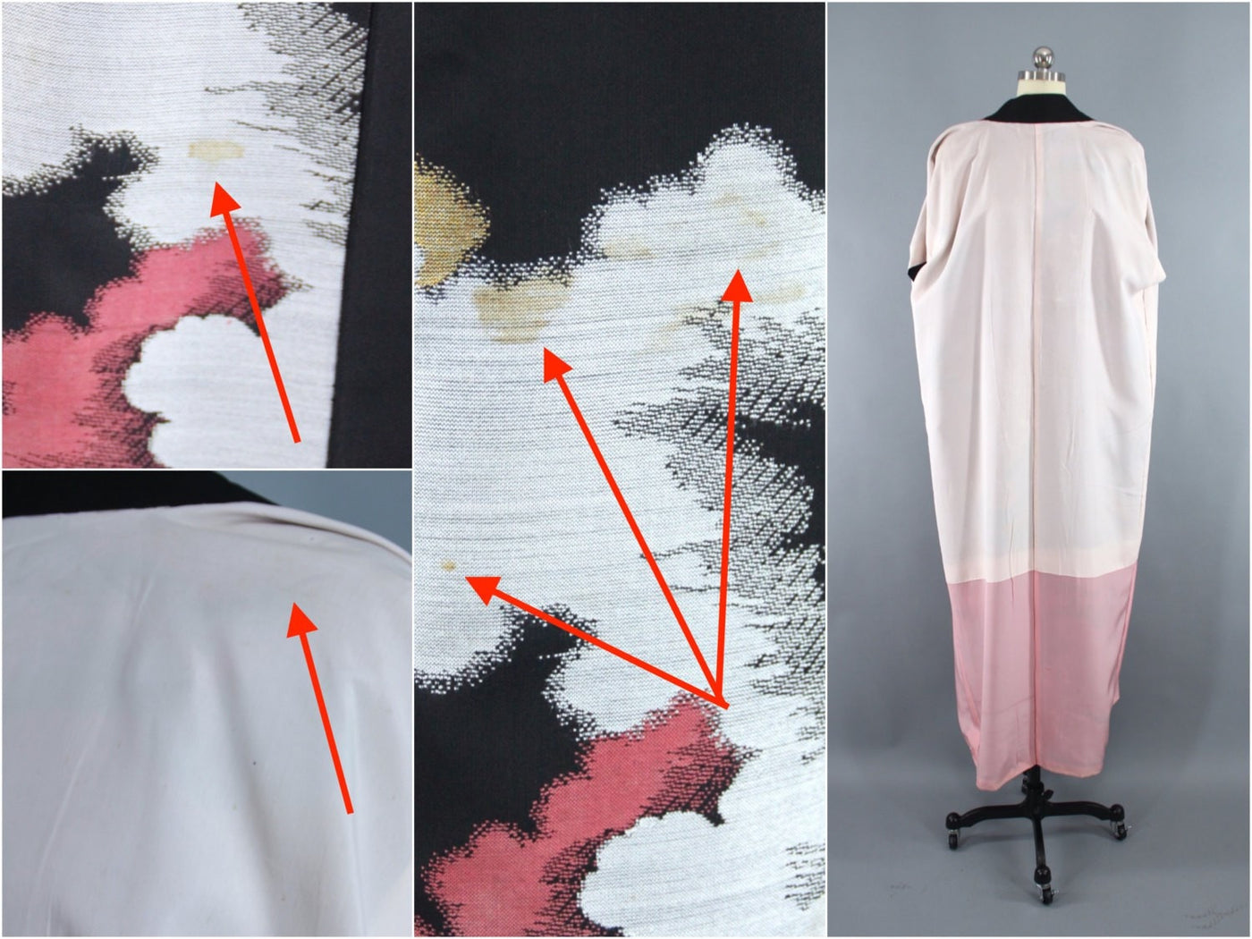 1950s Vintage Kimono Robe with Black and Pink Clouds - ThisBlueBird