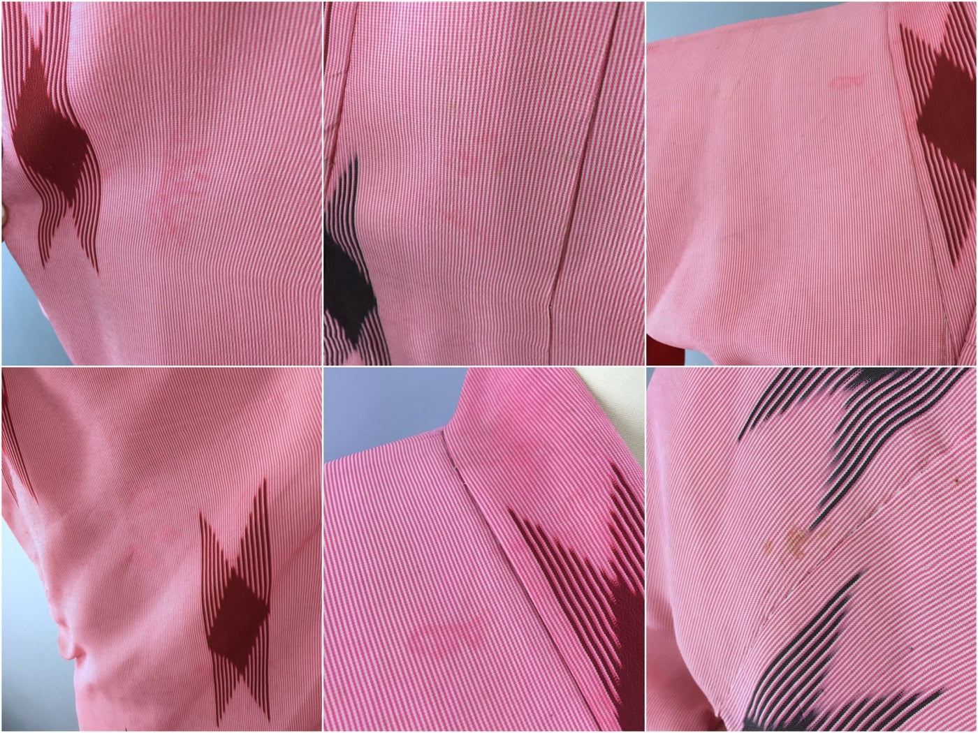 1950s Vintage Kimono Robe with Pink Geometric Ikat Print - ThisBlueBird