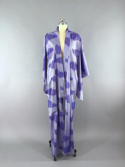 1950s Vintage Kimono Robe Yukata / Blue Ikat - ThisBlueBird
