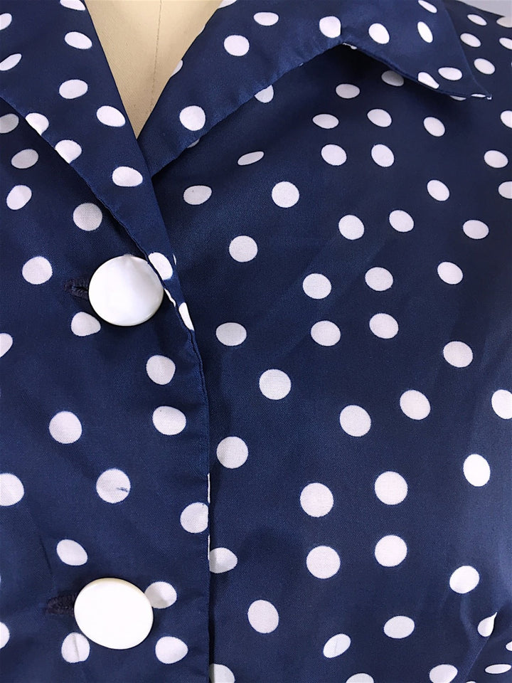 1950s Vintage Navy Blue Polka Dots Day Dress - ThisBlueBird