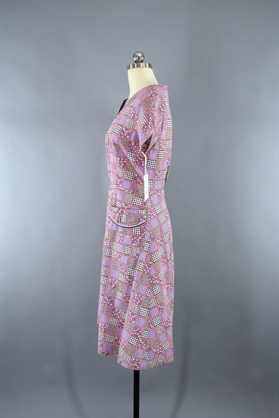 1950s Vintage Novelty Print Checkered Cotton Dress - ThisBlueBird