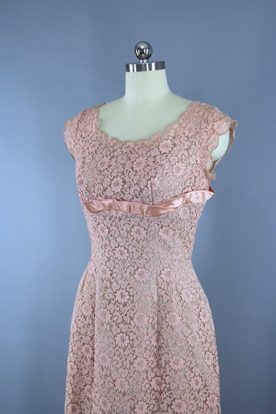 1950s Vintage Peach Lace Illusion EMMA DOMB Dress - ThisBlueBird