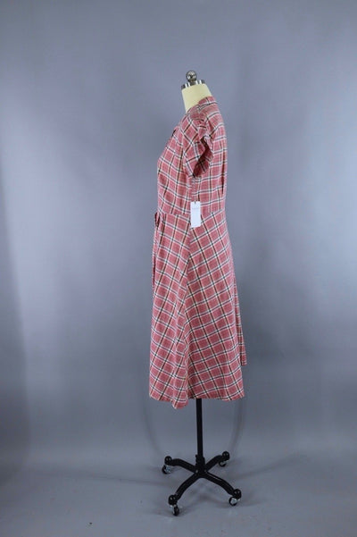 1950s Vintage Pink Plaid Cotton Dress - ThisBlueBird