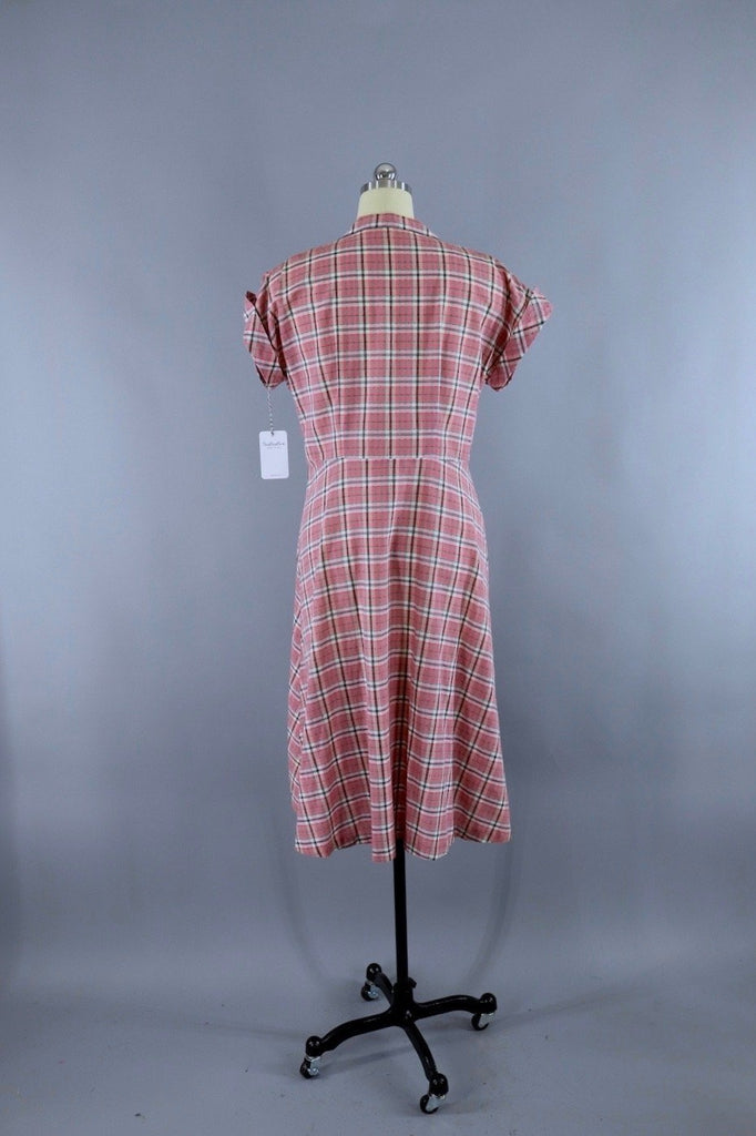 1950s Vintage Pink Plaid Cotton Dress - ThisBlueBird
