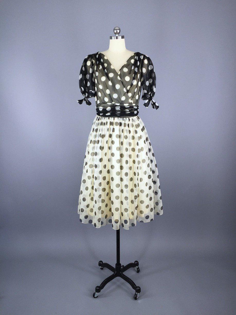 1950s Vintage Polka Dot Chiffon Party Dress - ThisBlueBird