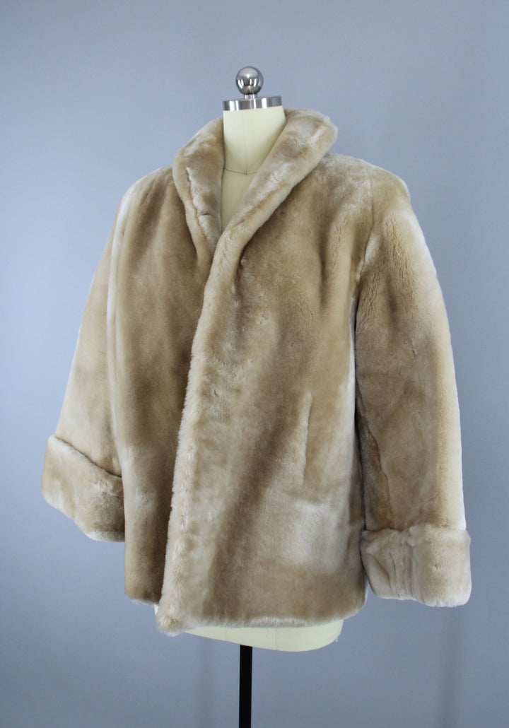 1950s Vintage Rare BLONDE Mouton Sheared Lamb Fur Coat - ThisBlueBird