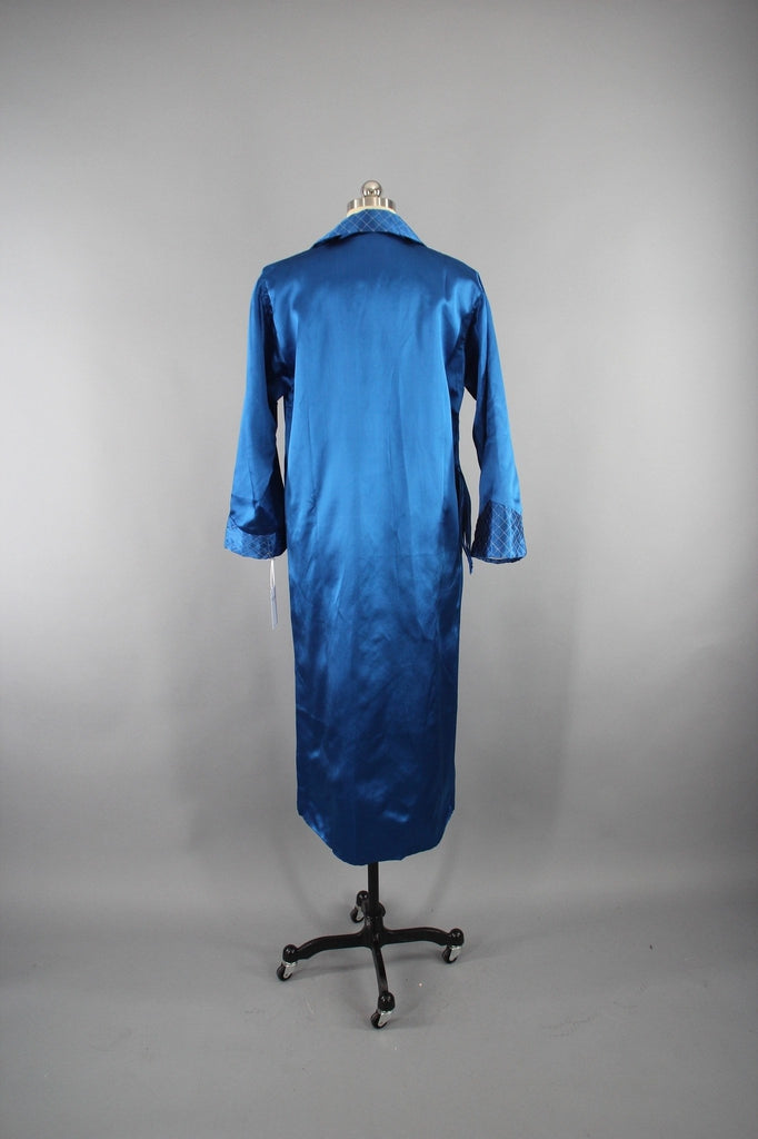 1950s Vintage Royal Blue Satin Embroidered Robe - ThisBlueBird