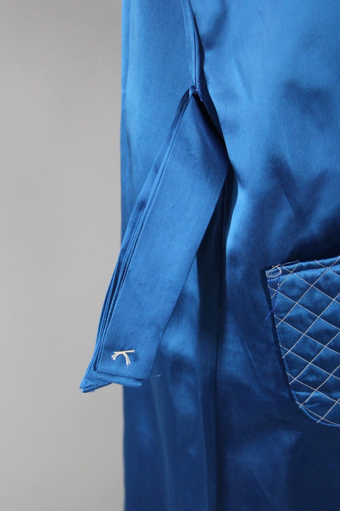 1950s Vintage Royal Blue Satin Embroidered Robe - ThisBlueBird