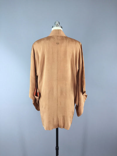1950s Vintage Silk Haori Kimono Cardigan / Caramel Brown - ThisBlueBird
