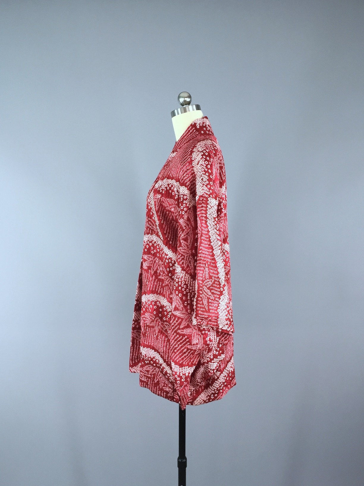 1950s Vintage Silk Haori Kimono Cardigan Jacket / Red Shibori - ThisBlueBird