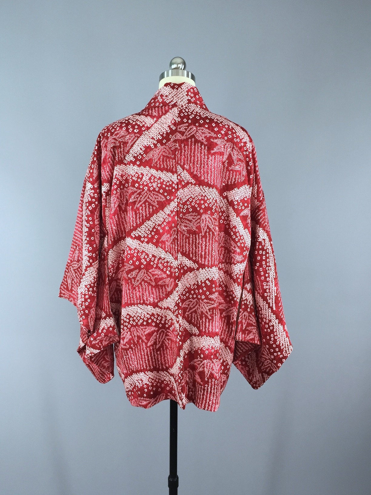 1950s Vintage Silk Haori Kimono Cardigan Jacket / Red Shibori - ThisBlueBird