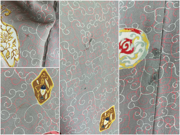 1950s Vintage Silk Haori Kimono Cardigan / Taupe Floral - ThisBlueBird
