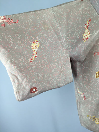 1950s Vintage Silk Haori Kimono Cardigan / Taupe Floral - ThisBlueBird