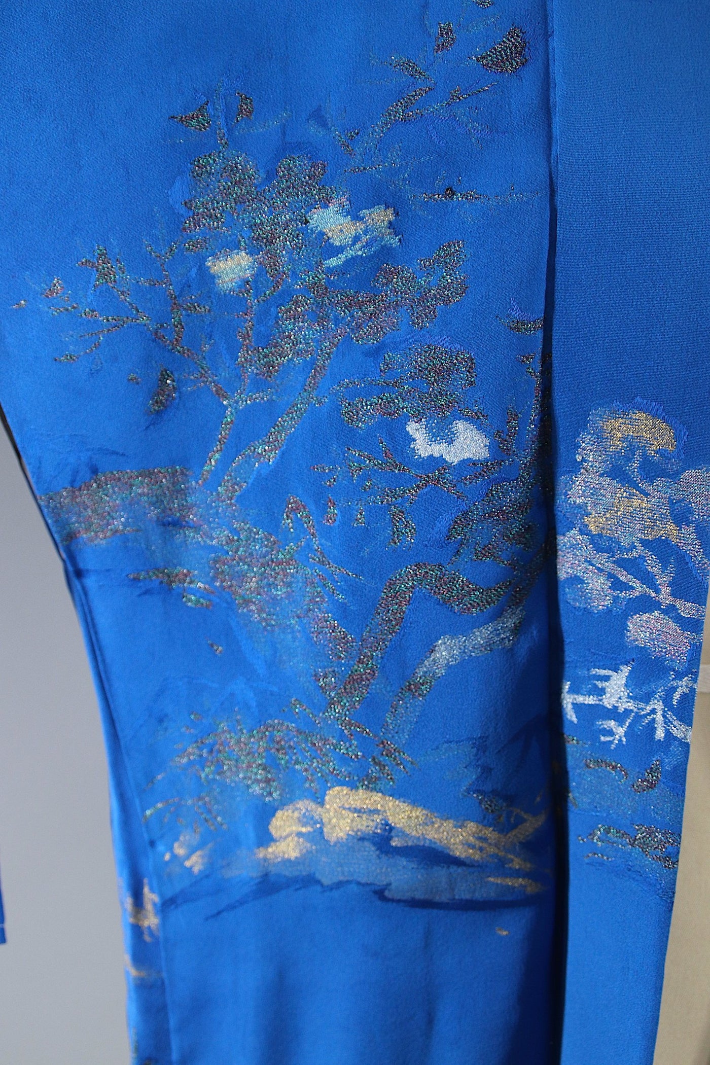 1950s Vintage Silk Haori Kimono Jacket Cardigan / Blue Urushi Embroidery - ThisBlueBird
