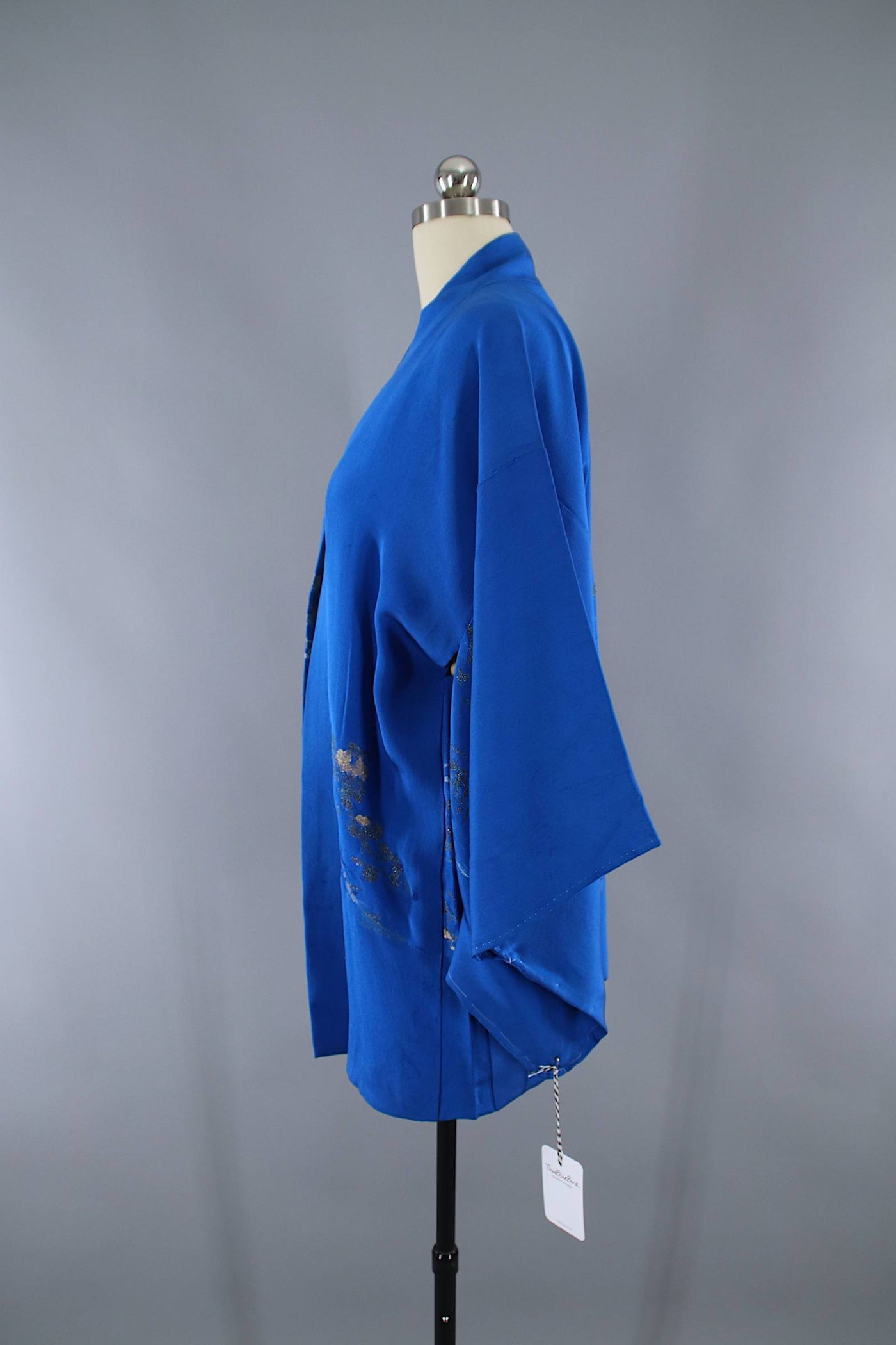 1950s Vintage Silk Haori Kimono Jacket Cardigan / Blue Urushi Embroidery - ThisBlueBird