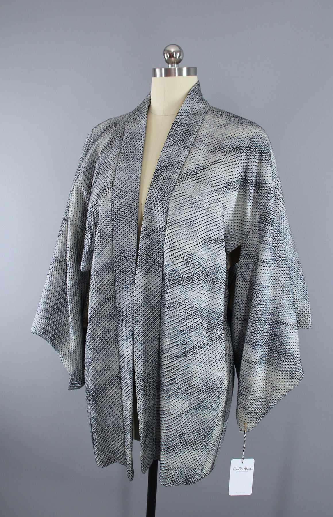 1950s Vintage Silk Haori Kimono Jacket Cardigan / Blue & White Shibori ...